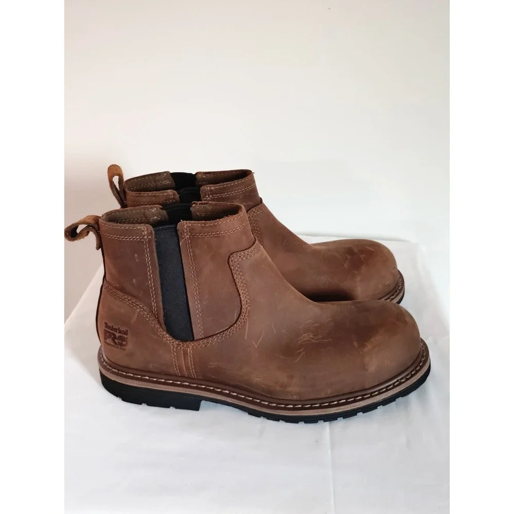 Timberland PRO Millworks Brown Leather Composite Toe Chelsea Work Boots Men 9